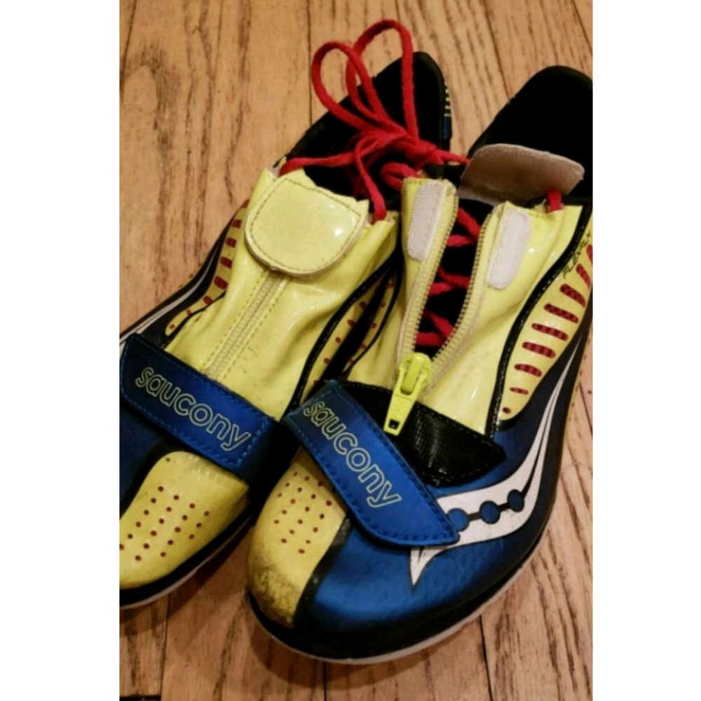 Yellow and Blue Long Jump Track Spikes